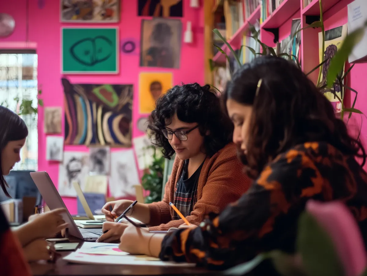 Auteurs réfléchissant ensemble dans un café